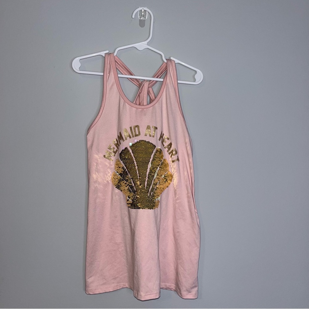 btween Pink Tank Top with Gold Shell Design Mermaid at Heart size 8